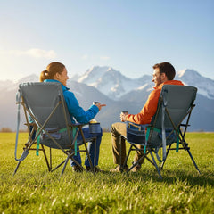 Timber Ridge high-back blue chair emphasizes durable seating for long events.