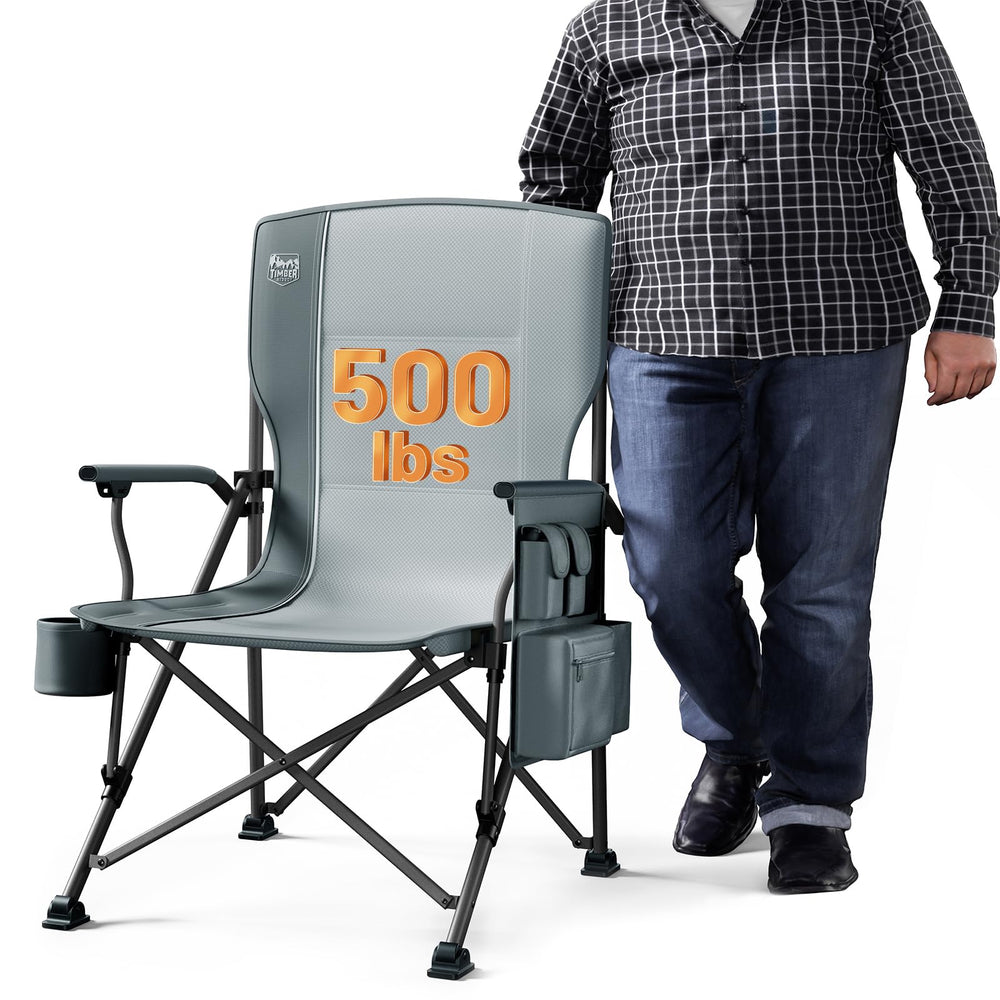 TIMBER RIDGE oversized folding chair front view shows roomy seat for all-day comfort.