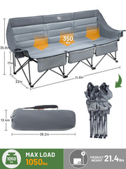 TIMBER RIDGE padded 3-person chair, side-pocket storage for essentials during outdoor outings.