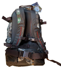Timber Ridge Pro Day Pack Edge Camo bottom pocket with removable carry keeps gear secure.