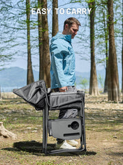 Timber Ridge two-person director chair side tables with cup holders keep drinks accessible.
