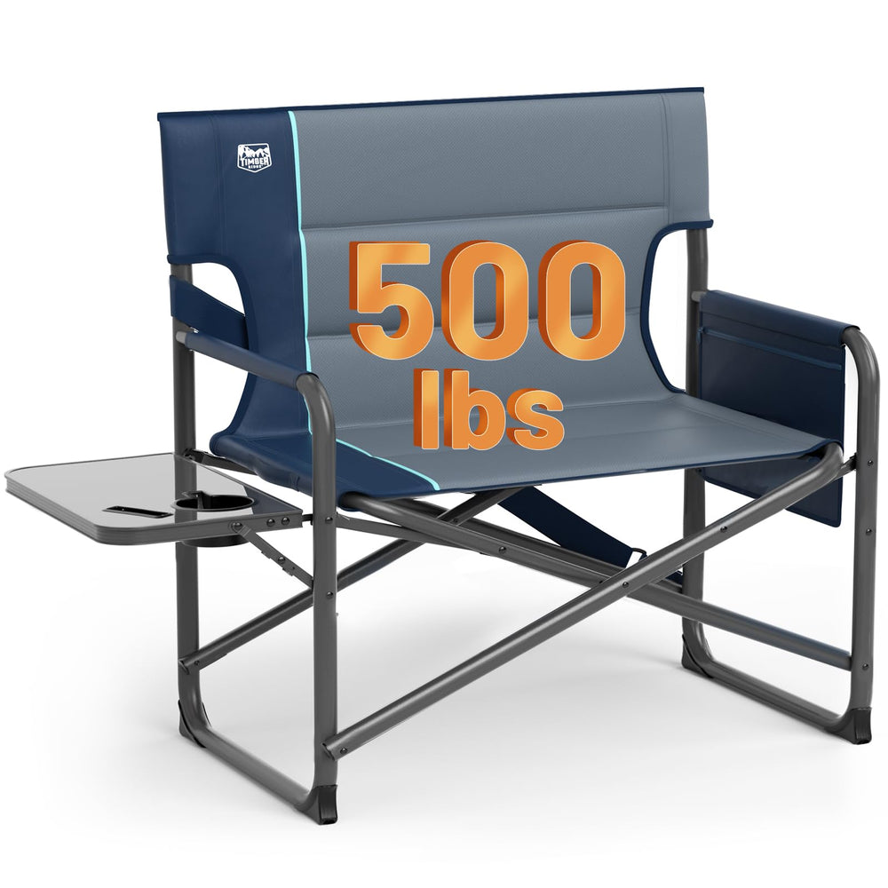 Timber Ridge XXL Directors Chair with blue side table for drinks outdoors