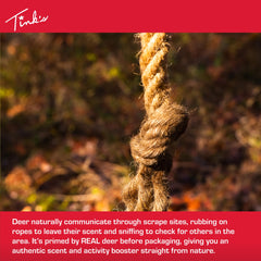 Close-up of real deer scent transfer on Tink's primed rope