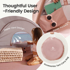 Tiny Land Beach Tent shows breathable mesh panels for better airflow