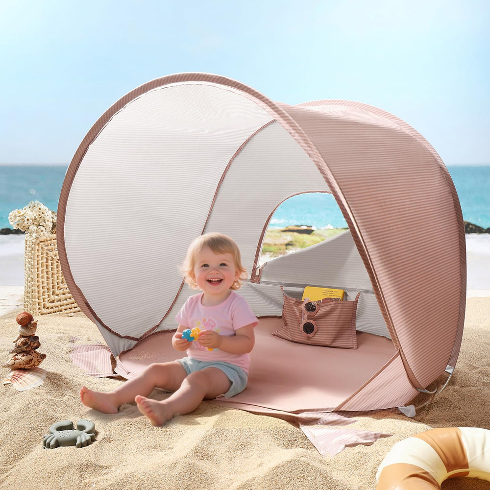 Tiny Land Baby Beach Tent pops up in seconds for easy beach shade