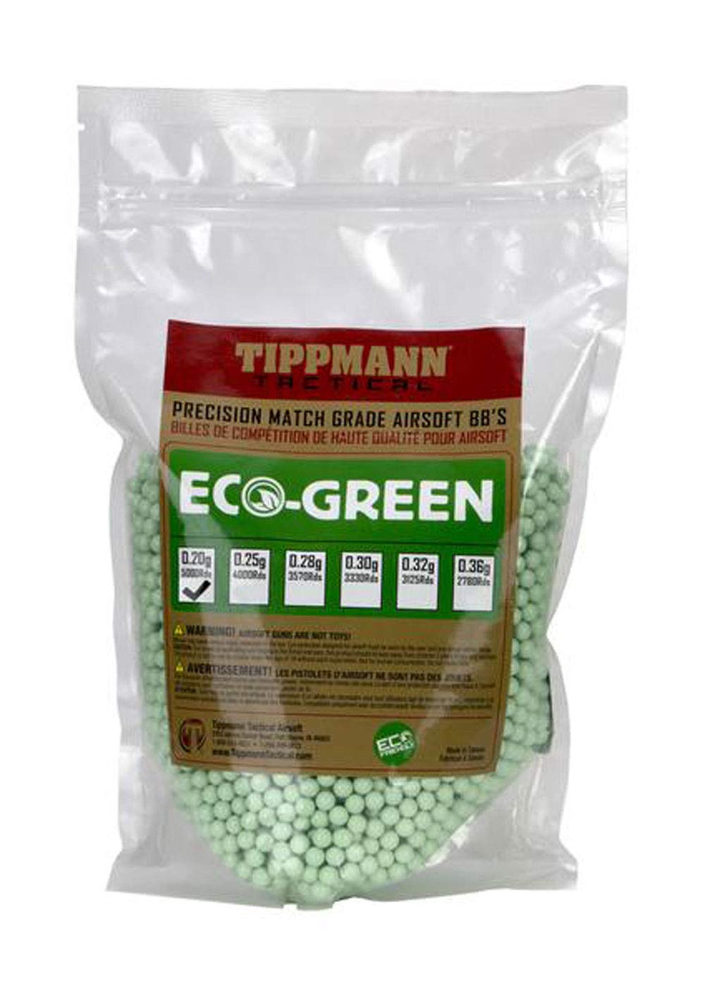 Tippmann ECO Green BIO BBs 0.20g in light green color for precise, consistent performance across all FPS ranges
