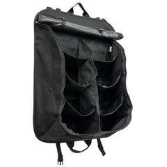 Tire Table camp organizer hanging bag closed, keeps gear tidy during travel