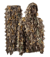 Titan 3D Leafy Suit jacket with hood blending into forest for discreet stalking.