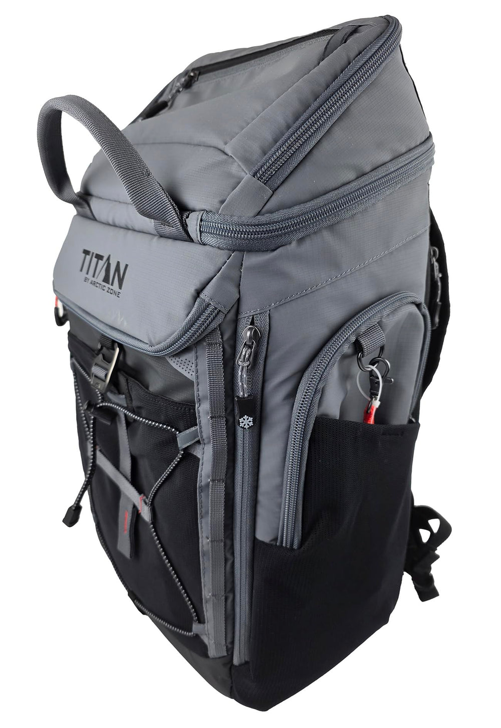 Titan by Arctic Zone backpack cooler front view showing 26-can capacity and leak-proof design.