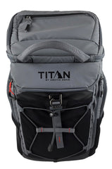 Titan by Arctic Zone backpack cooler side view with multiple pockets and padded straps.