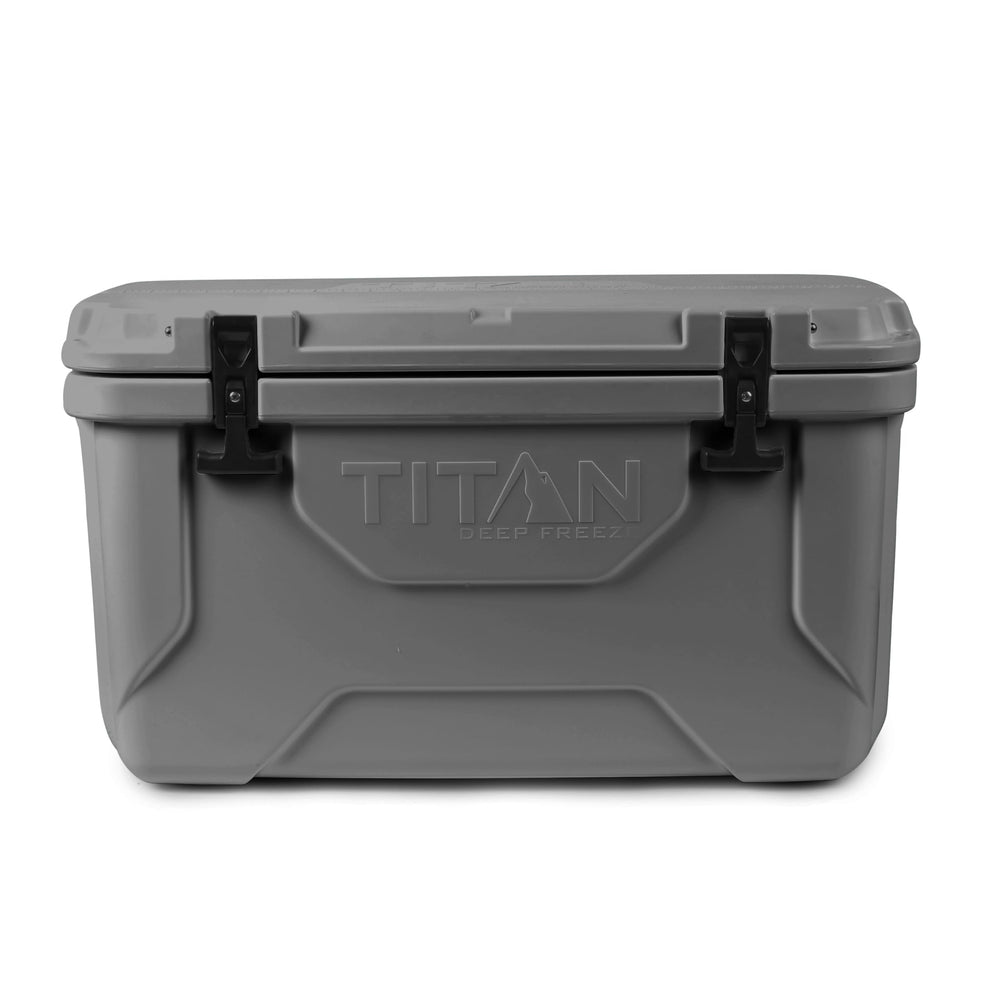 Titan Deep Freeze 55Q front view cooler with rugged roto-molded construction for outdoor use.