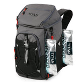 Titan Deep Freeze Ice Wall Backpack Cooler front view shows 30-can capacity for adventures.