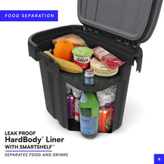 Removable SmartShelf inside Titan cooler separating soft and hard items