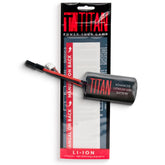 Titan Lithium-Ion Airsoft Battery 7.4V front view; compact brick design with reliable power.