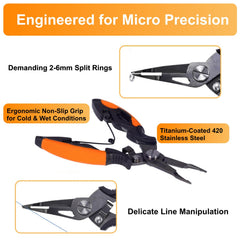 Titanium Coated Micro Fishing Pliers crimping groove securing split shot without damage