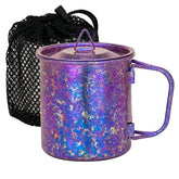 TiTo Titanium cup with foldable handle and lid for ultralight portability