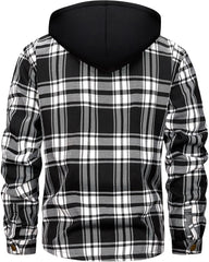 TMYAH sherpa-lined hooded shirt closeup reveals soft warmth around collar.