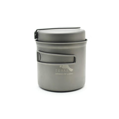 TOAKS Titanium 1100ml pot closeup shows ultralight durability for backpacking meals.