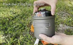 TOAKS Titanium 1100ml pot mesh sack image highlights secure, portable storage.