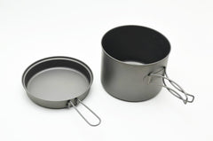 TOAKS Titanium 1600ml Pot with Pan nests with other TOAKS gear.