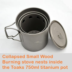 TOAKS Titanium Small Collapsible Stove wood-burning setup uses natural fuel