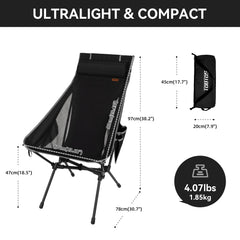 TOBTOS camping chair with detachable pillow for back and neck support