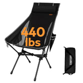 TOBTOS portable high-back camping chair demonstrates 440 lb stability for rugged outdoor seating