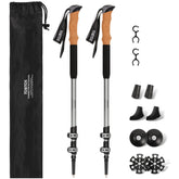 TOBTOS telescoping trekking poles extended on rugged trail for stable ascent.