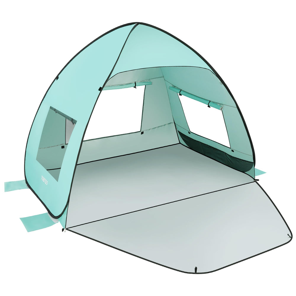 TOBTOS mint green UPF 50+ pop-up beach tent ready for instant shade.
