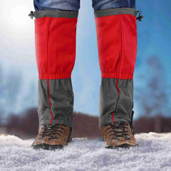 Tomedny red gaiters showing quick-adjust straps for snug coverage