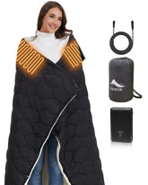 tomilk heated blanket hood detachable shows versatile wear as poncho or shawl for outdoor comfort.