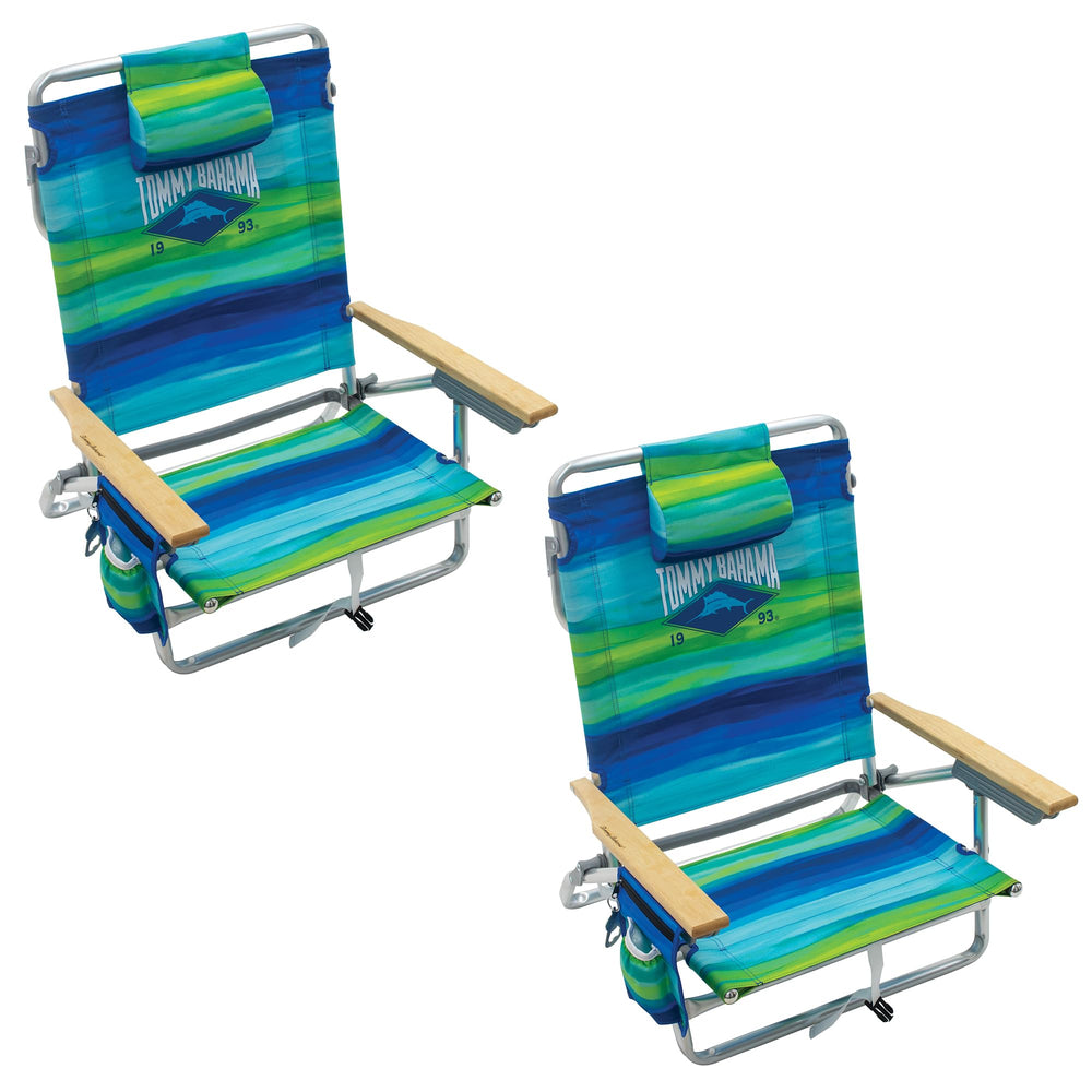 Tommy Bahama 2-pack backpack beach chairs opened for shared seaside seating