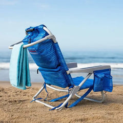 Tommy Bahama backpack beach chair folded for easy toting and transport