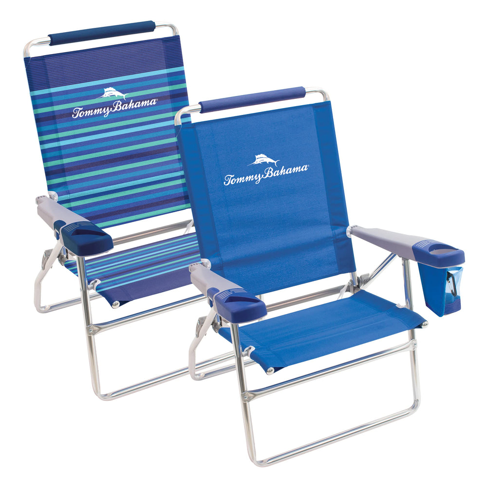 Tommy Bahama highboy beach chair with 15-inch seat height for easy lounging.