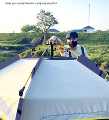 Toogh camping tent double-layer mesh inner and Oxford outer for ventilation.