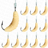 TOOLSSIDE 12-pack rubber maggots fishing bait with hooks and worms for freshwater fishing