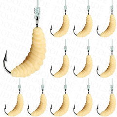 TOOLSSIDE 12-pack rubber maggots fishing bait with hooks and worms for freshwater fishing