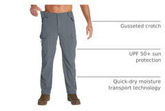 Toomett mens hiking pants UPF 50+ fabric protects skin during sun exposure.