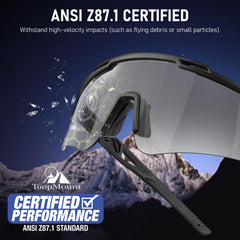 ToopMount gray lens for intense light reduces reflections and eye strain.