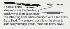 Slender profile view of Pro-Jo brass sinker showing through-hole design