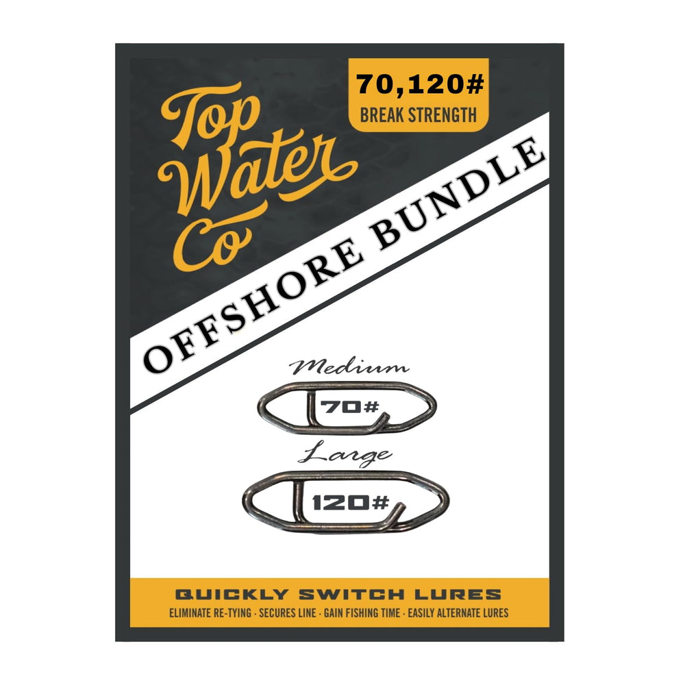 Top Water offshore speed clip medium pack demonstrates quick lure changes in saltwater conditions.