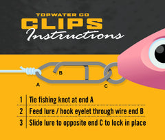 Top Water speed clip securely connects lures while preserving natural lure action.