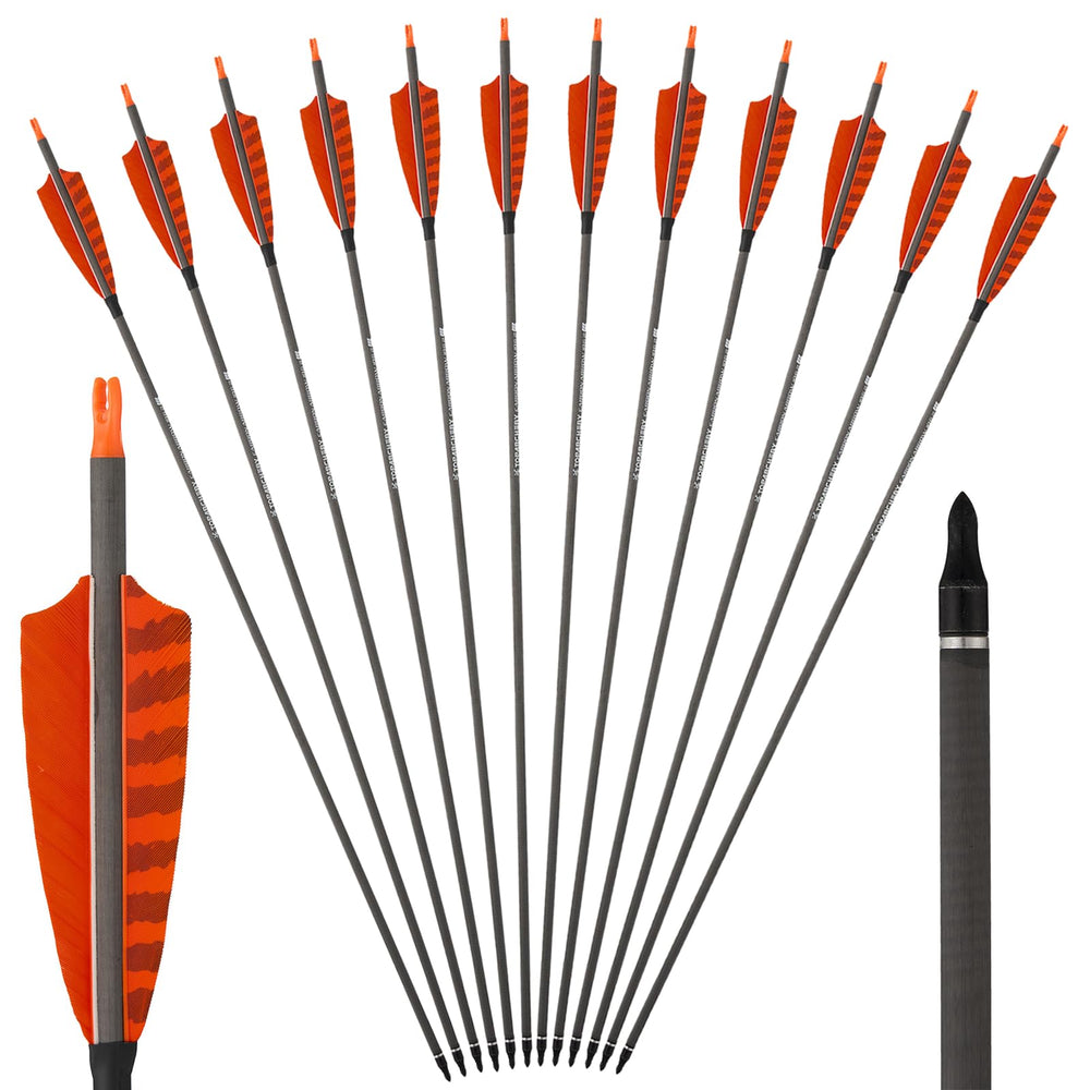 Toparchery premium 31-inch arrows with orange black feathers for stable practice flight