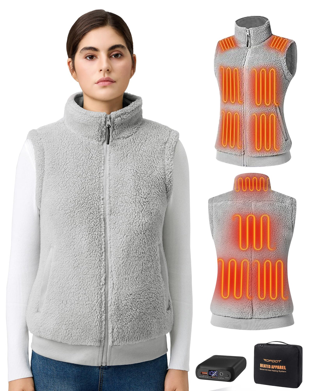 Topdot Fuzzy Fleece Heated Vest front view with warm fleece for all-day outdoor warmth.