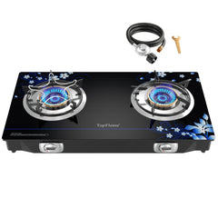 TopFleme two burner stove assembly for portable outdoor cooking versatility.