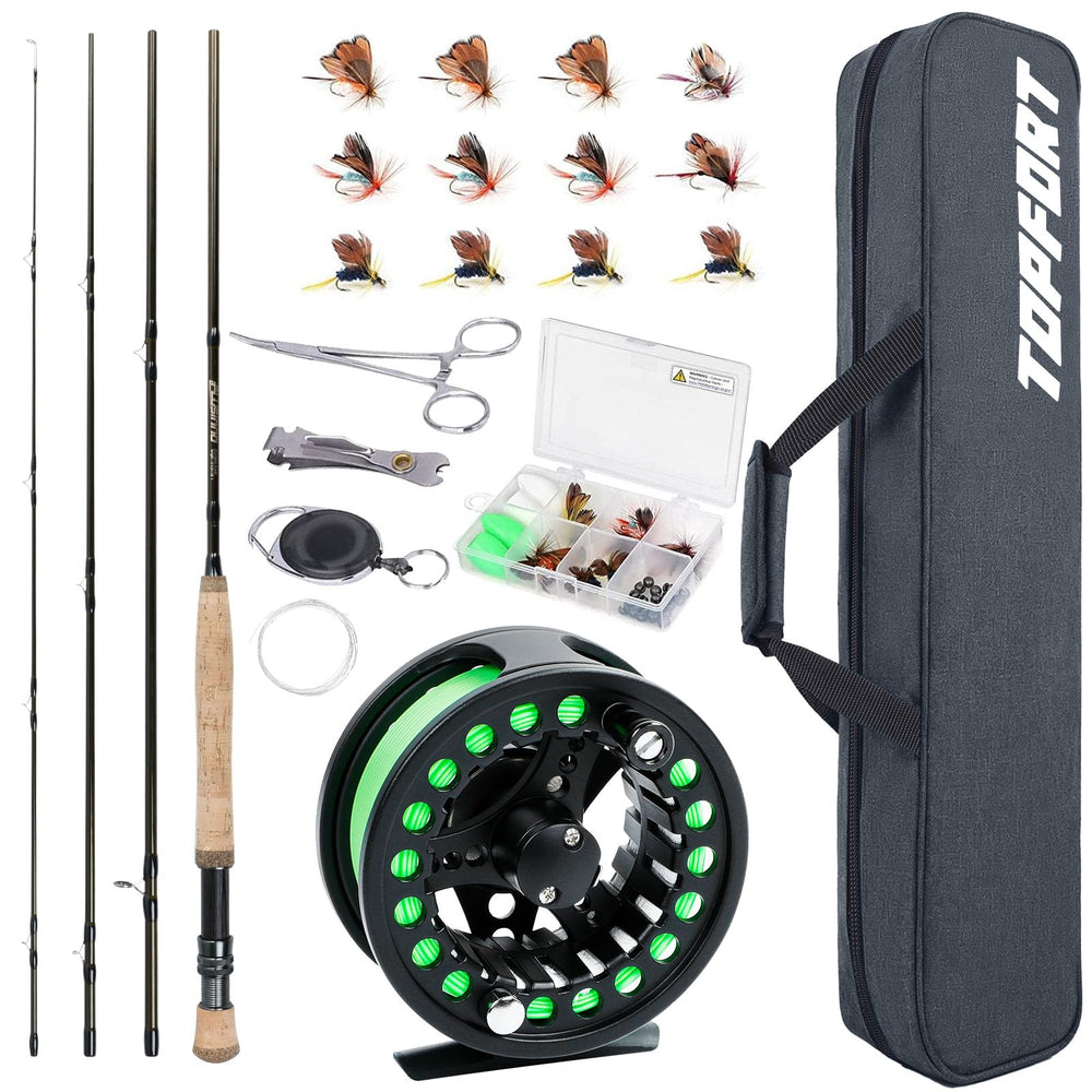 TOPFORT fly fishing rod and reel kit - complete starter set with carry bag