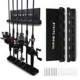 Topline Tackle wall-mounted vertical rod holders on garage wall