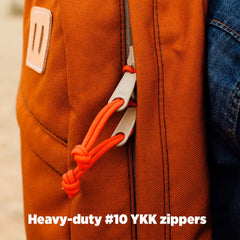 Topo Designs Daypack Classic charcoal diagonal exterior zip pocket for quick-access items