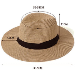 TOPWEL wide brim straw hat side view showing ribbon detail