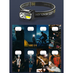 Topyond headlamp charges via inductive USB for easy recharging.